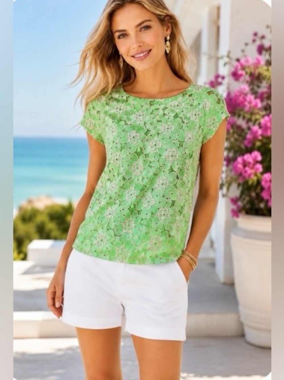 Lilly Pulitzer Green Embroidered Floral Top Size M